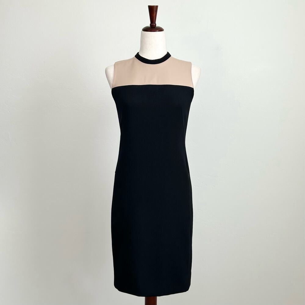Akris Punto Wool Nappa Leather Minimalist Black Sleeveless Career Sheath Dress